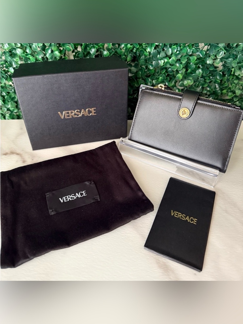 Versace Black Leather Compact Wallet Brand New